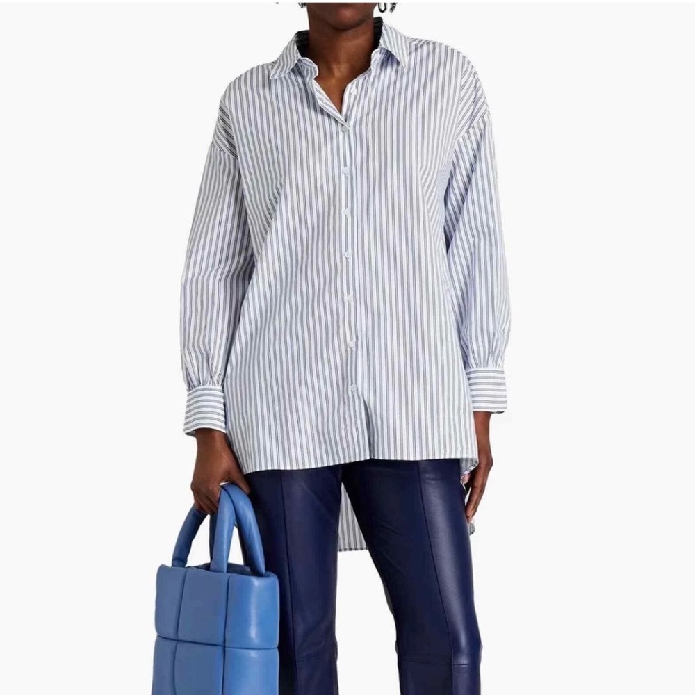 Walter Baker Vivian Striped Cotton Poplin Shirt Blue White Smocked Back XS